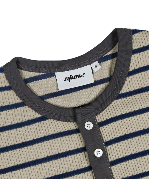XTT133 Curve Stripe Henley Neck T-Shirt