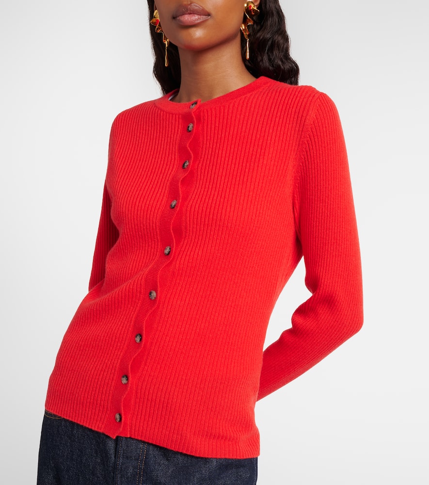 Ribbed-knit scalloped wool and cashmere cardigan