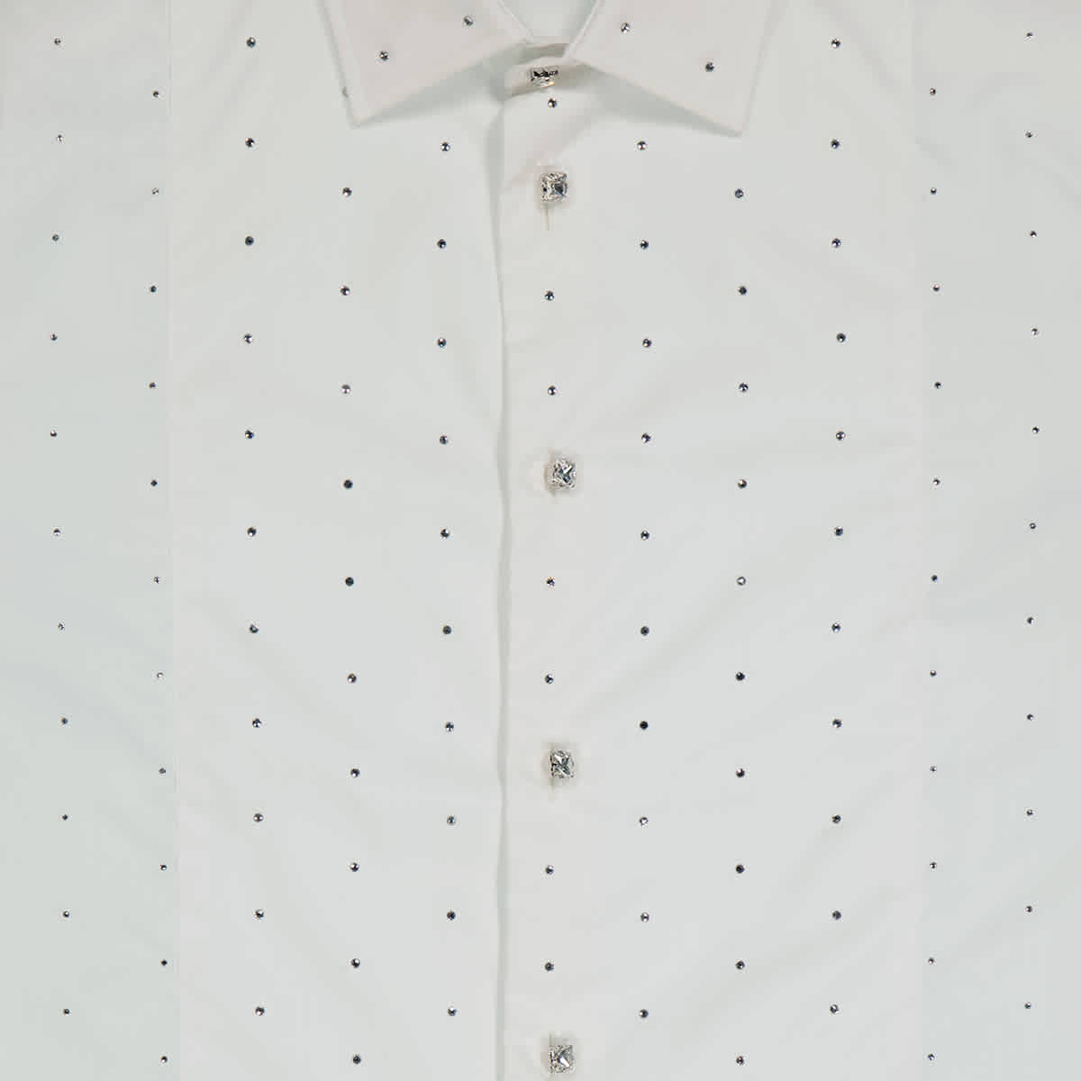 Mens White Cotton Poplin Embellished Dress Shirt