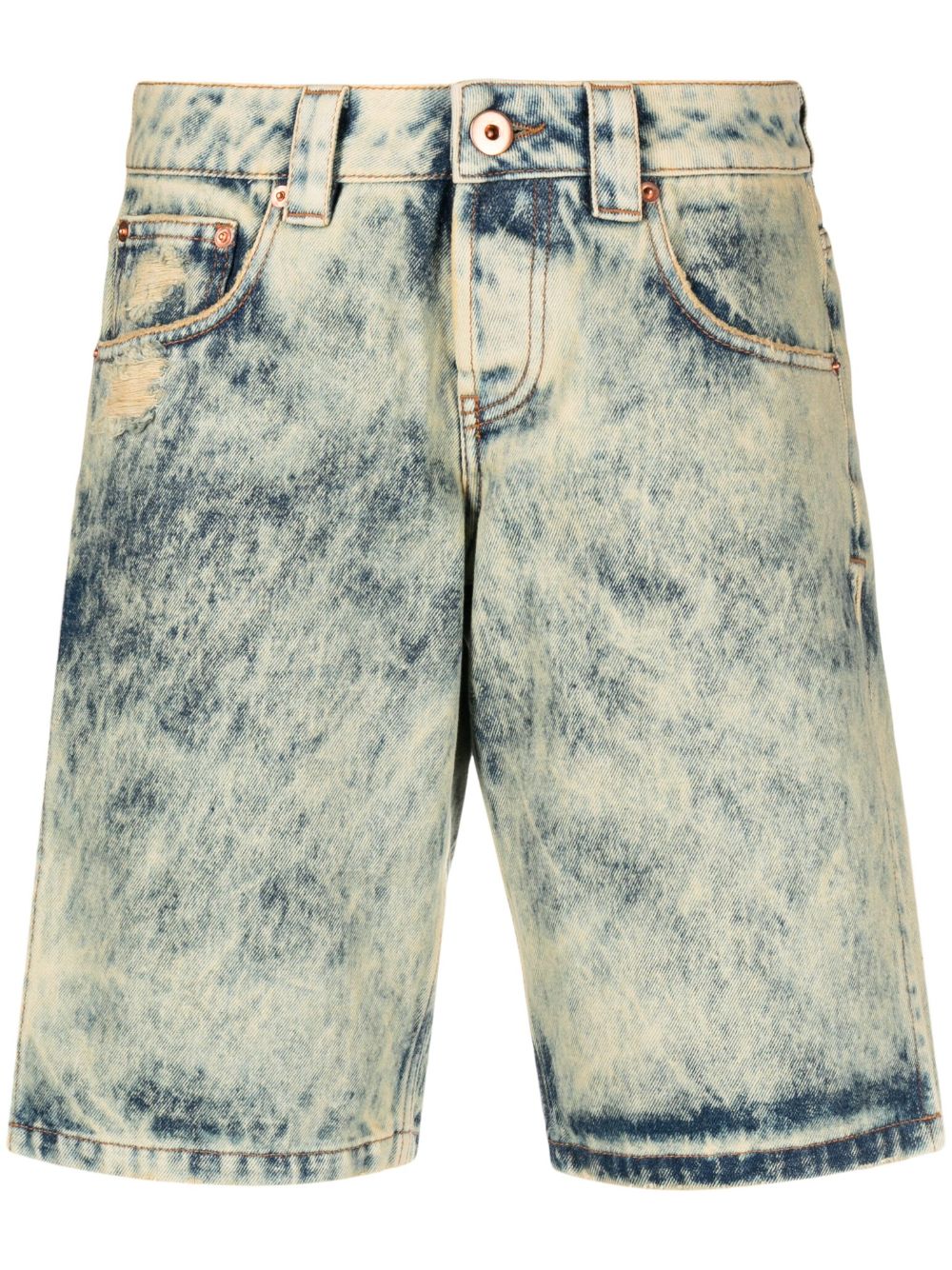 Logo-patch distressed denim shorts - Blue