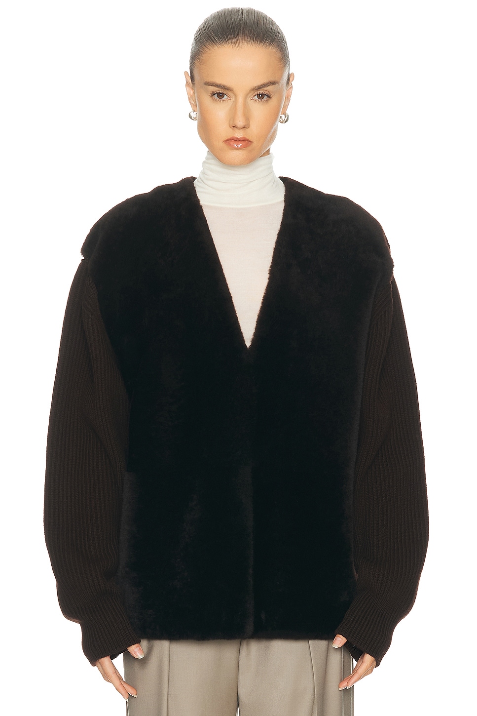 Jil Sander V Neck Pullover Sweater in Brown