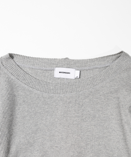 Waffle Cut Divide Boat Neck Long Sleeve MSSLS002-GY