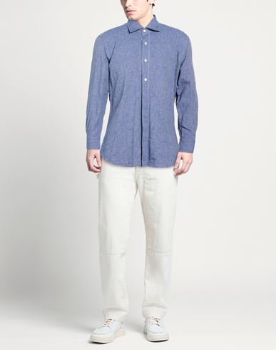 Man Shirt Blue Size 17 Cotton, Linen