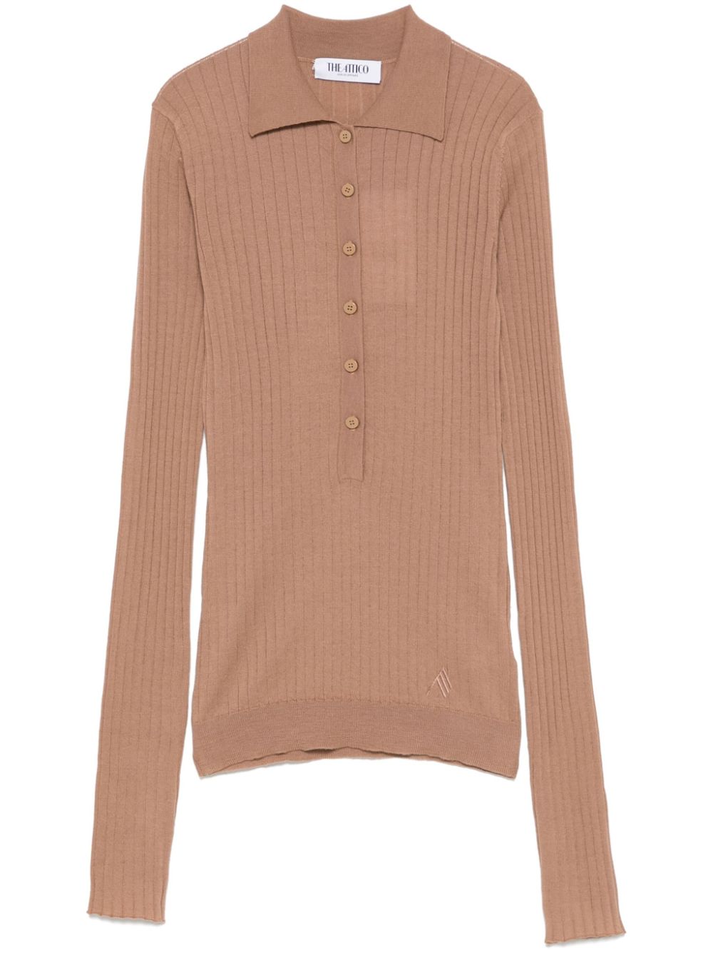 Chunky-ribbed polo top - Brown