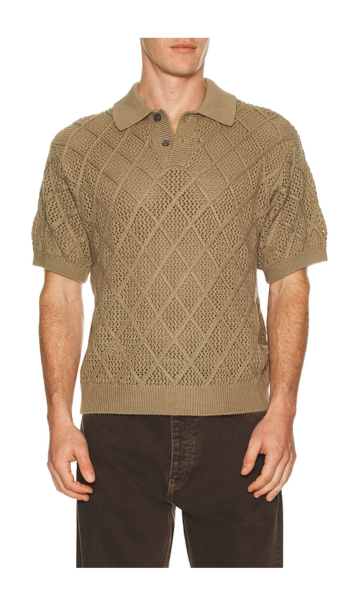 Obey Eryk Knitted Polo in Brown. L. Also in M, S, XL/1X