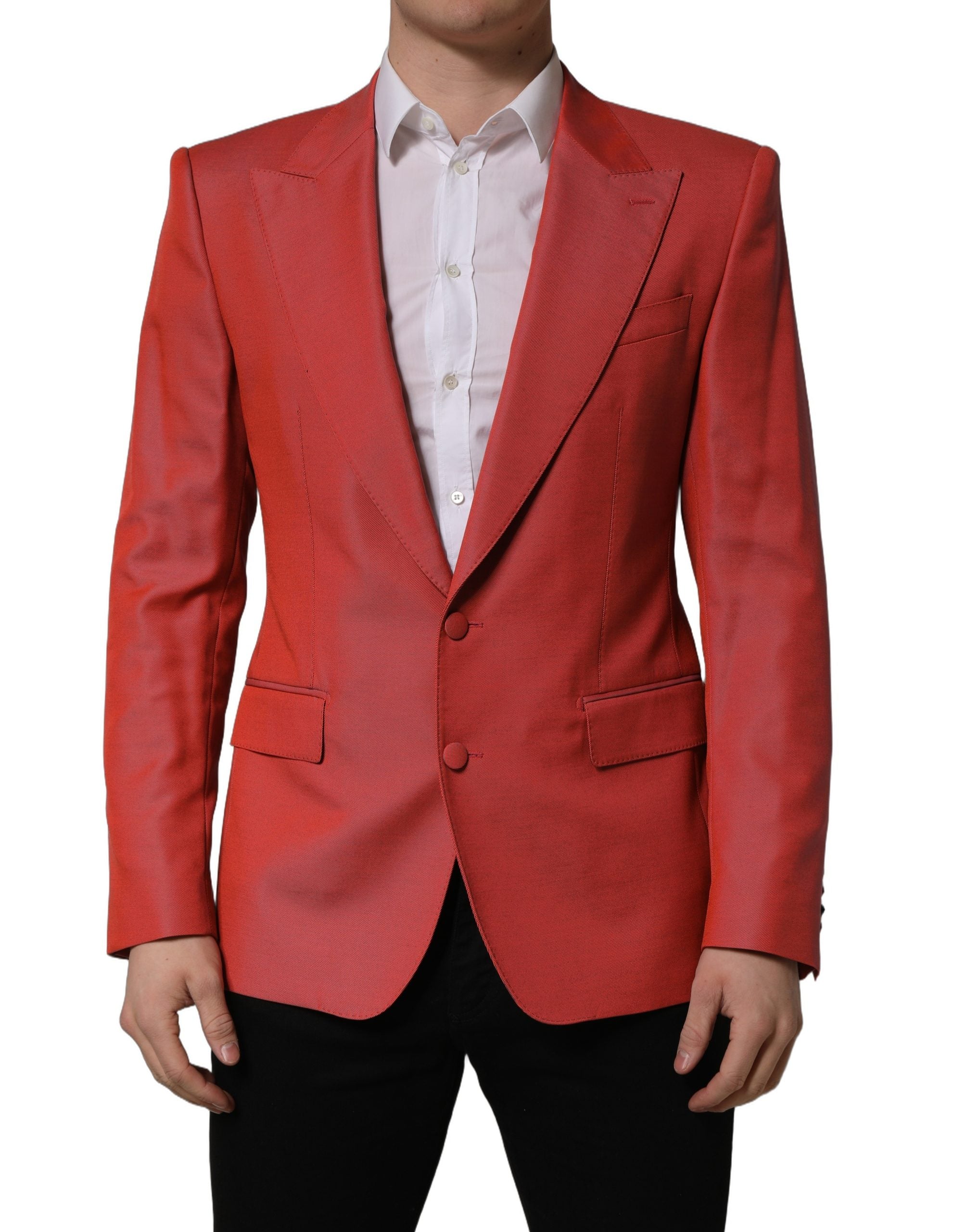 Virgin Wool Single-Breasted Blazer — Red