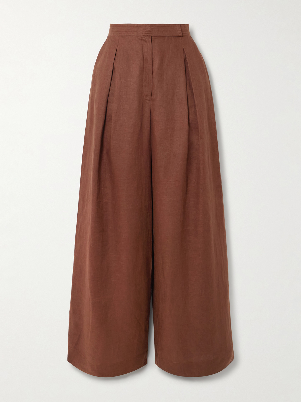 Desperate Pleated Linen Wide-leg Pants - Brown