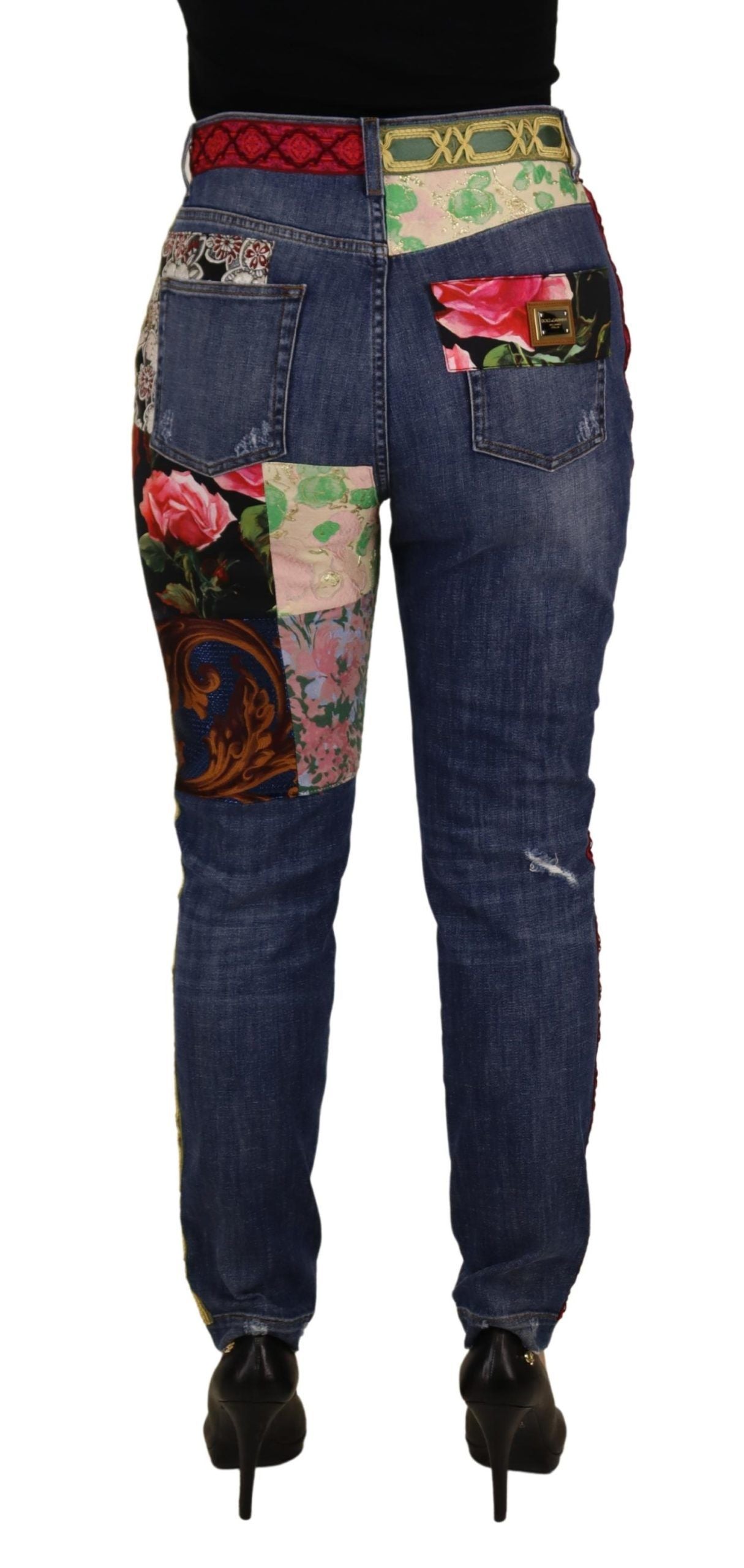 Patchwork High-Waist Skinny Jeans — Blue