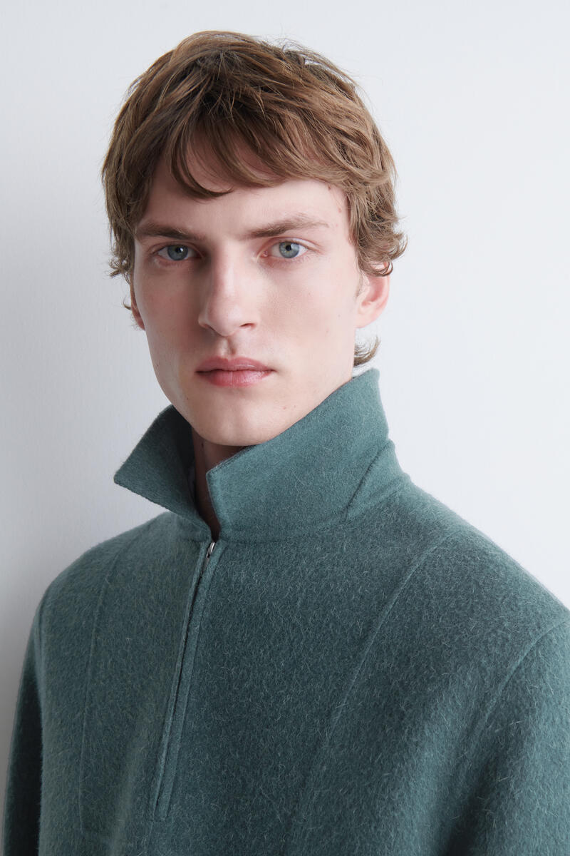 Double-Faced Wool-Blend Zip-Up Overshirt in Turquoise