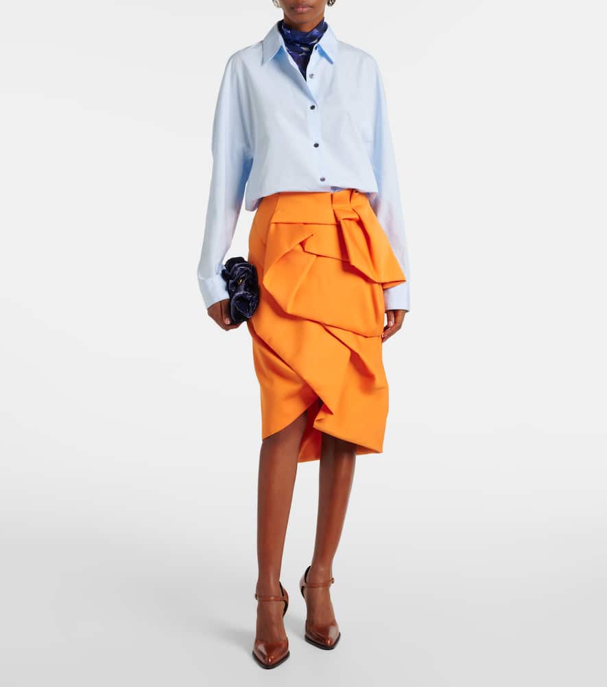 Draped satin midi skirt