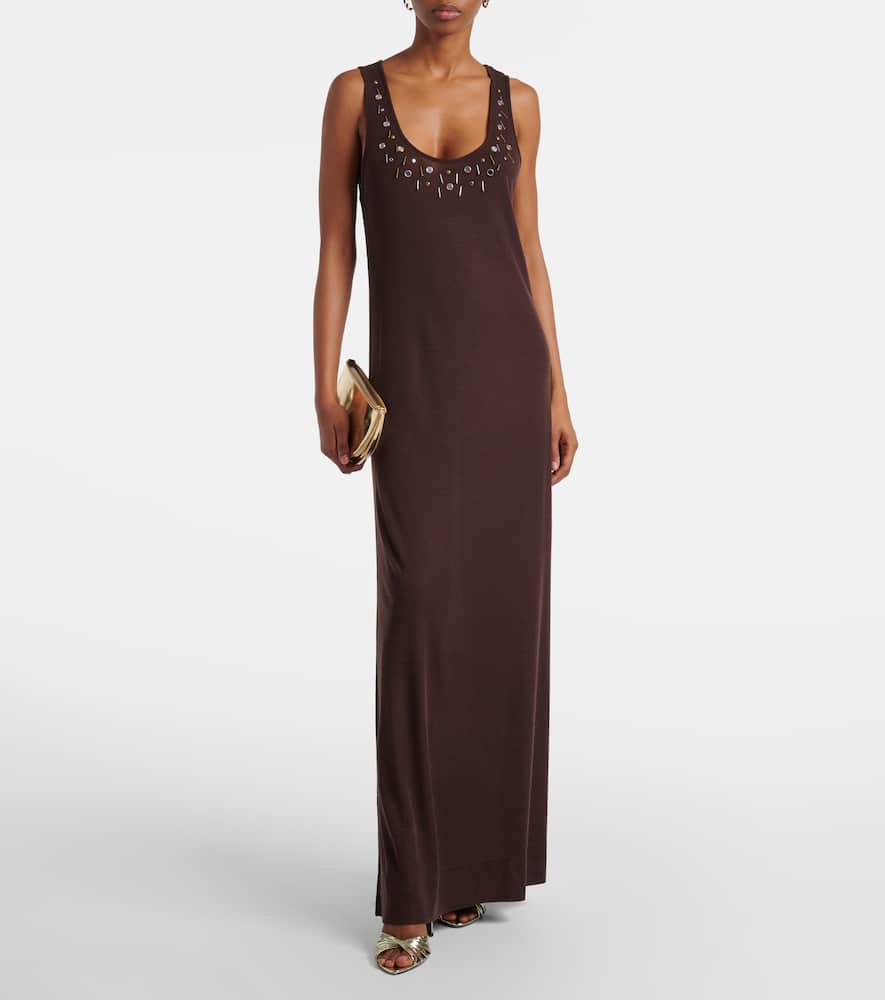 Embellished wool-blend maxi dress
