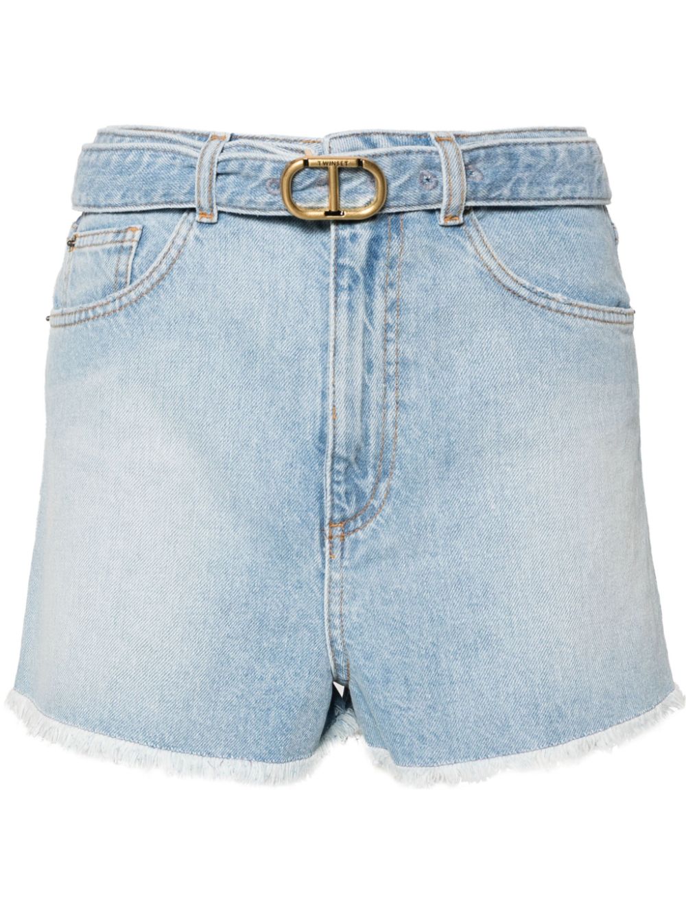 Belted denim shorts - Blue