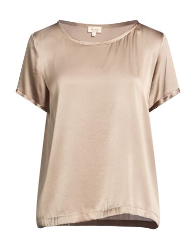 Woman Top Khaki Size L Silk, Elastane