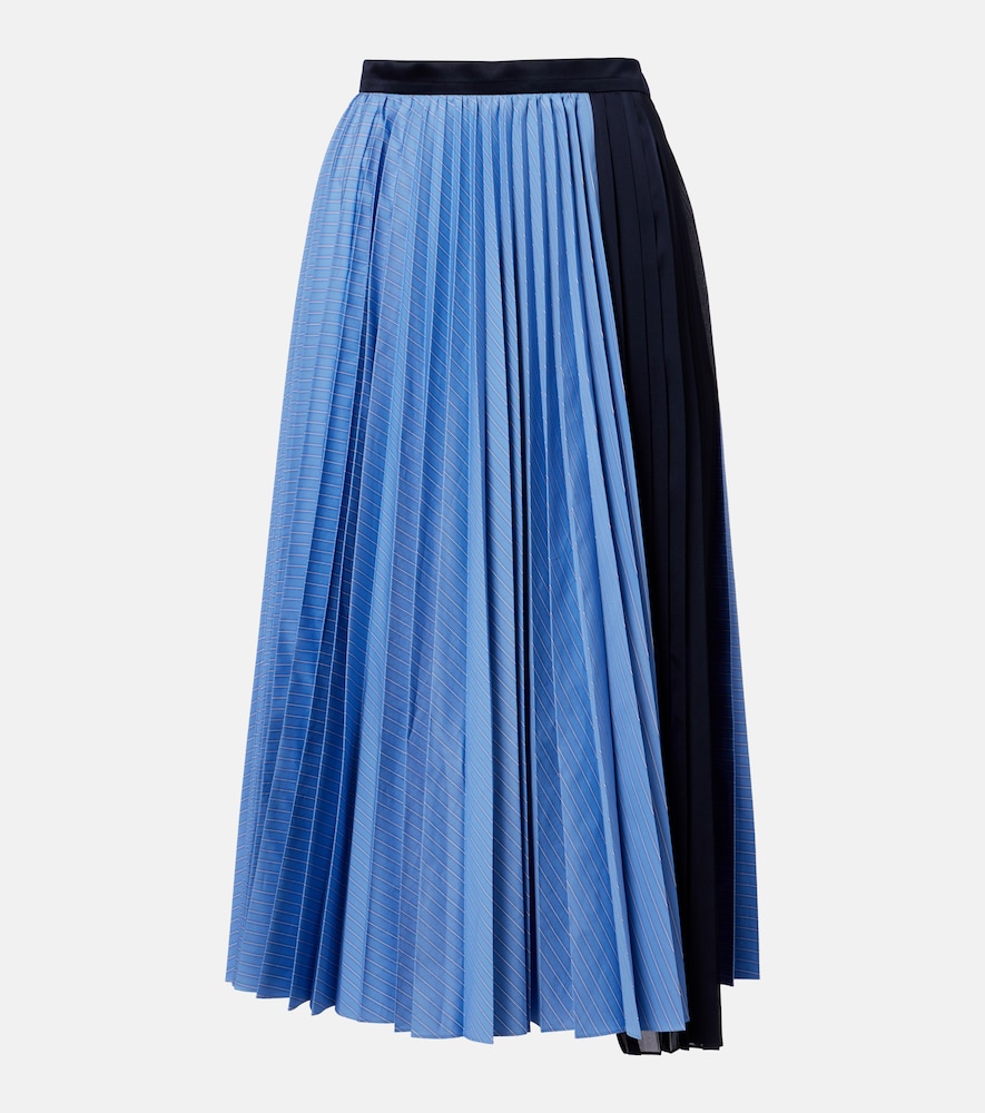 Striped cotton-blend poplin midi skirt