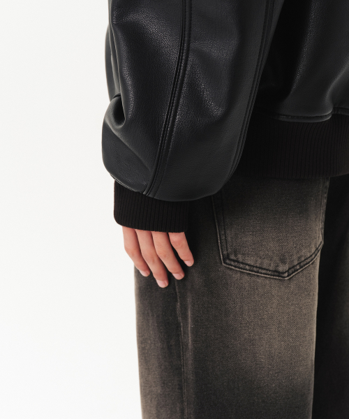 Synthetic Leather Oversized Collared Jacket