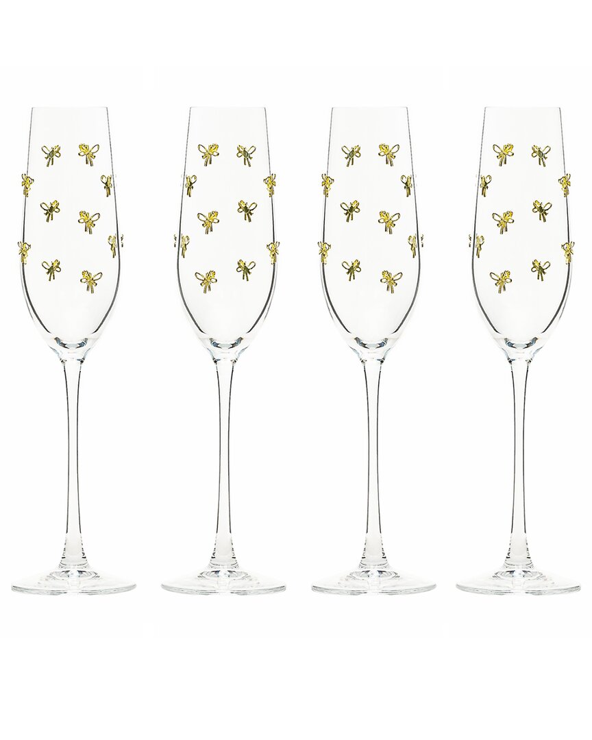 Set Of 4 Gold Bow Glassware, Flute