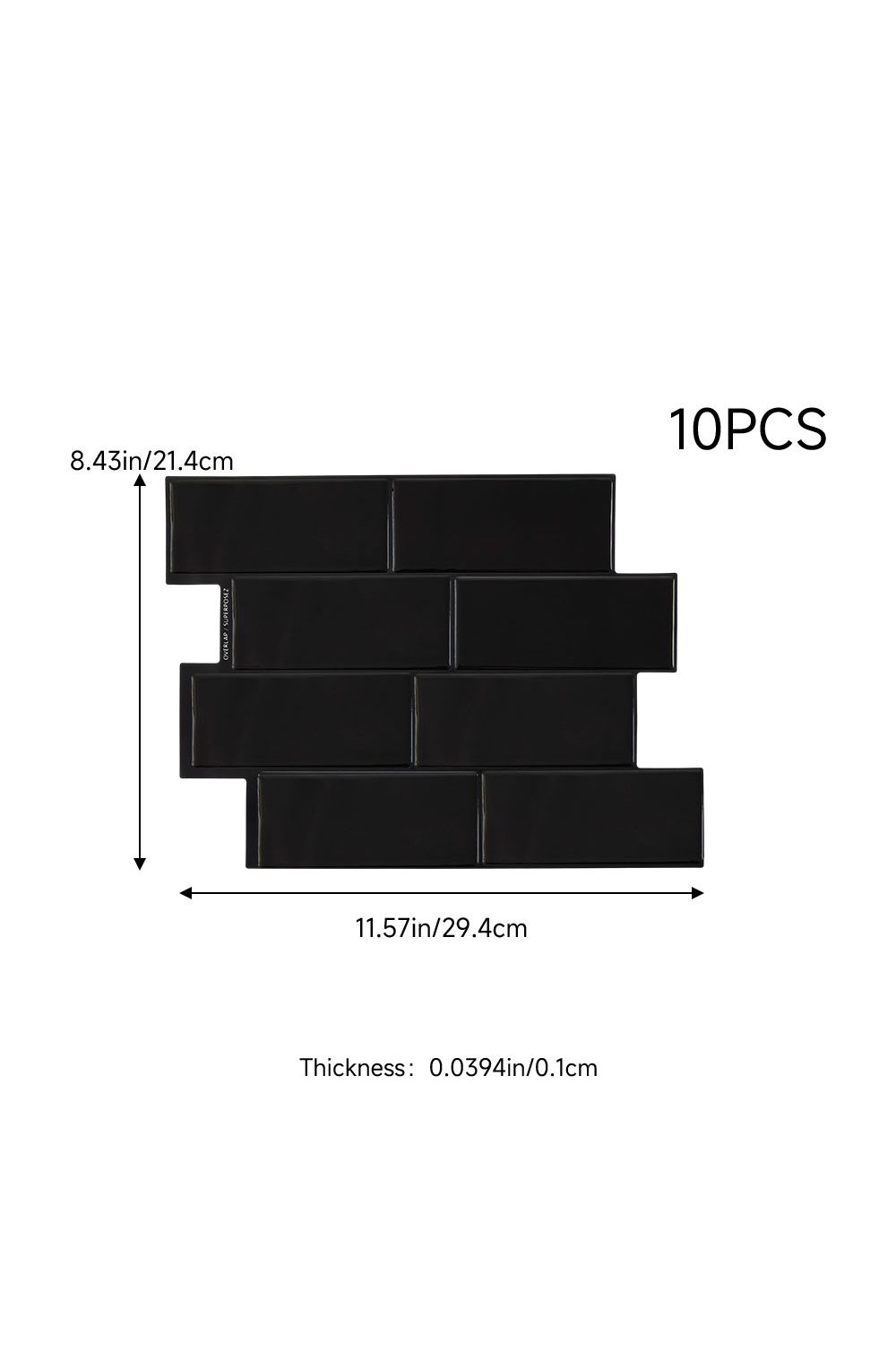 Living and Home Unisex 10Pcs 3D Solid Color Subway Tiles Self-Adhesive Wall Tile Stickers in Black