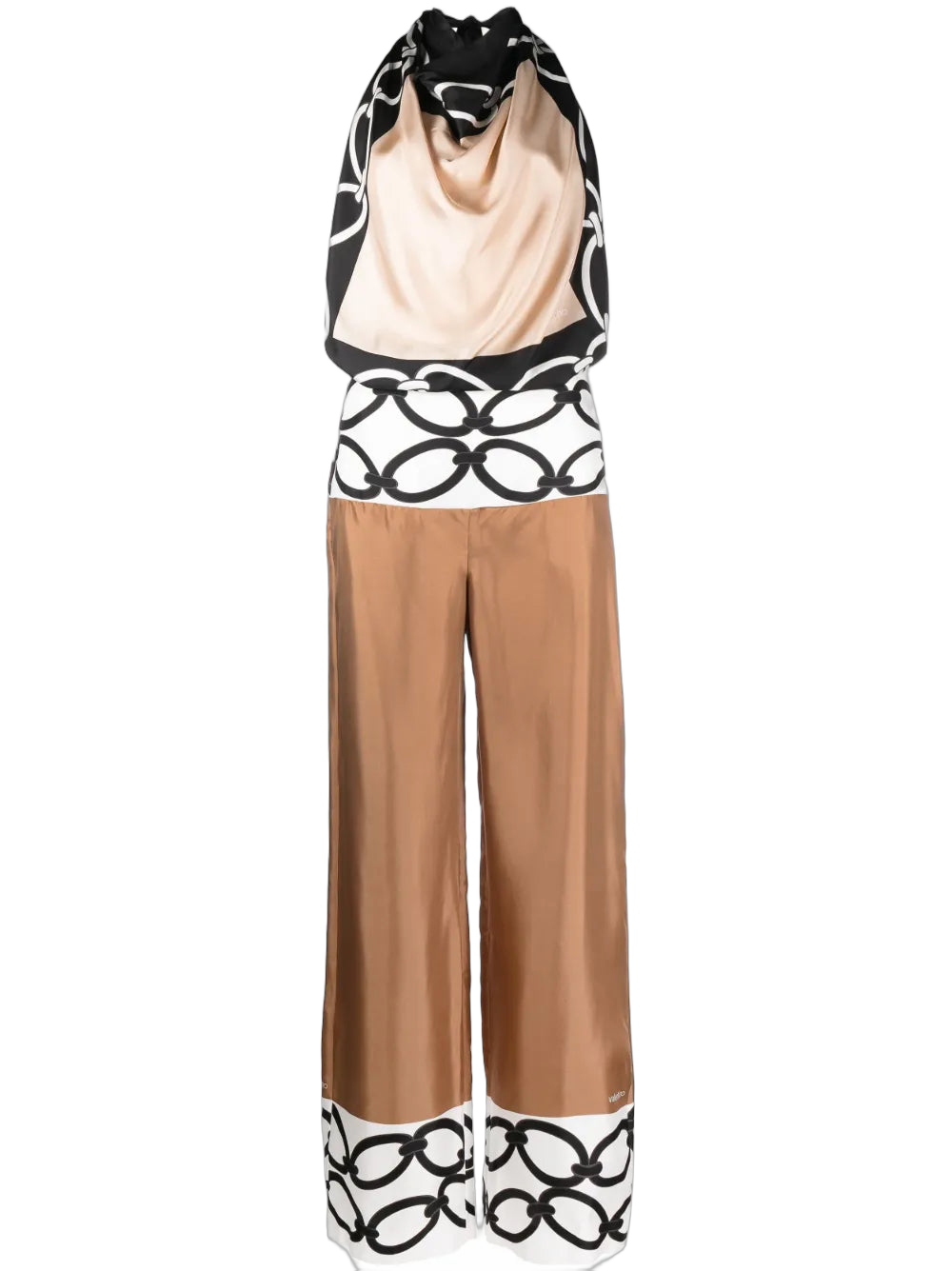 Chain-Link Foulard Silk Pant Suit — Beige