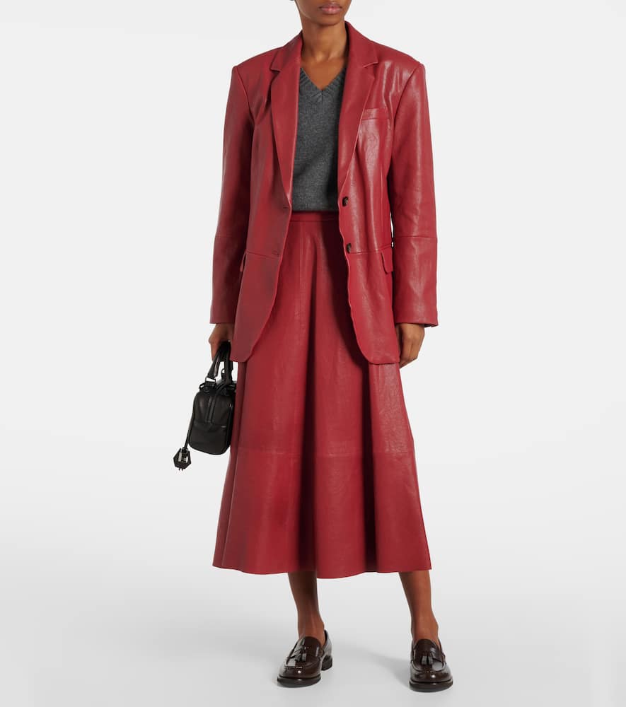 High-rise leather midi skirt