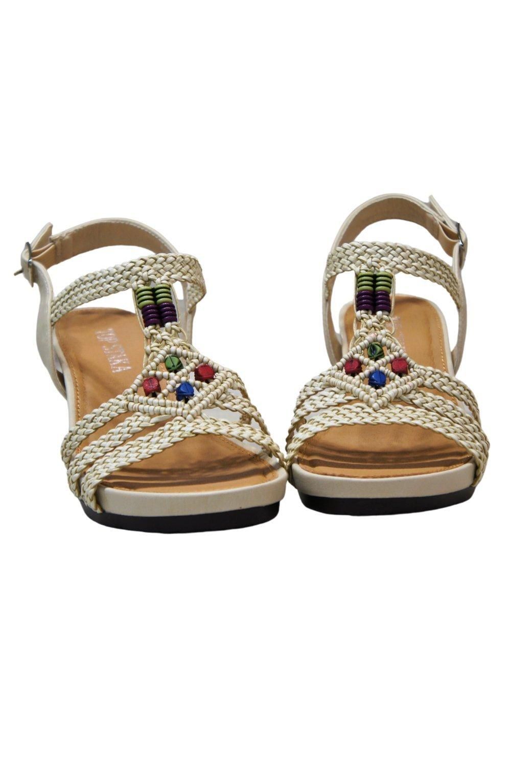 IVACHY Women's Buckle Bohemian Style Wedges in Beige