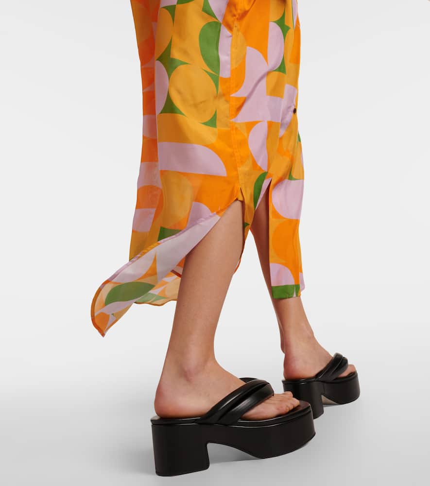 Printed silk pongee shirt dress