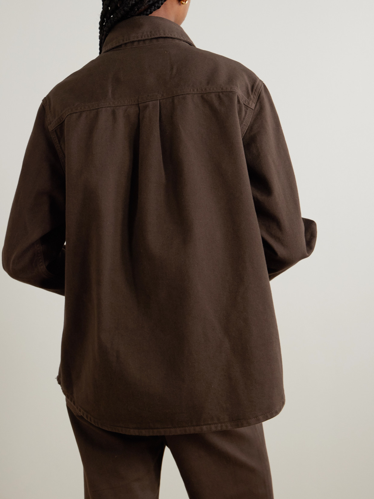 Berber Embroidered Denim Shirt - Brown