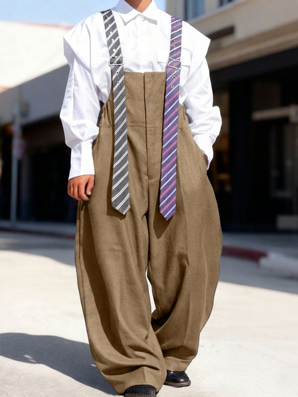 Men's Striped Tie Patchwork Jumpsuit SKUL50133 - Khaki / S