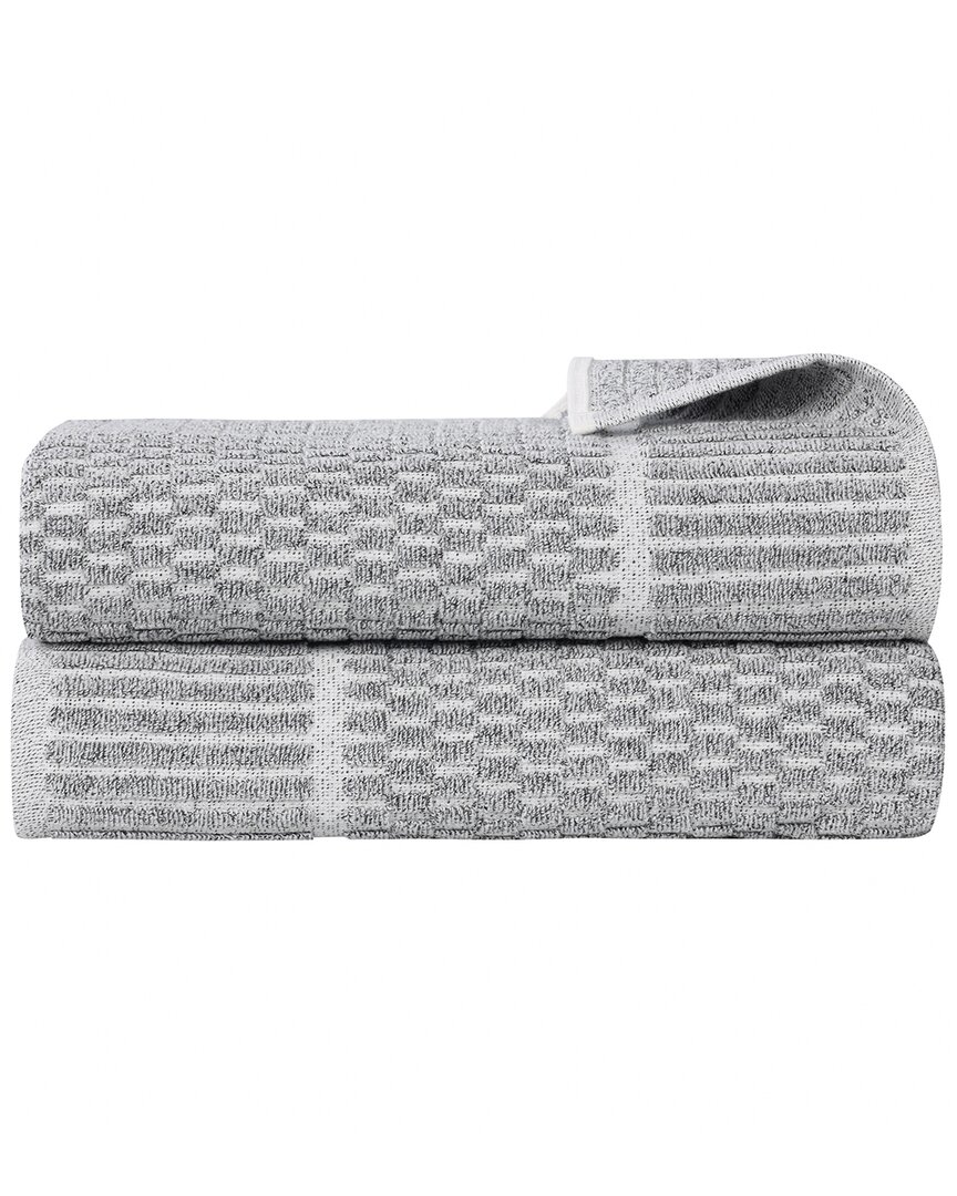 Superior Set of 2 Juno Medium Weight Checkered Border Bath Sheets