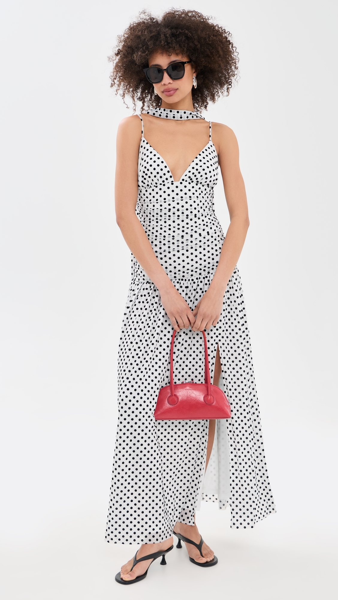 Spot Mesh Maxi Dress with Scarf White/Black