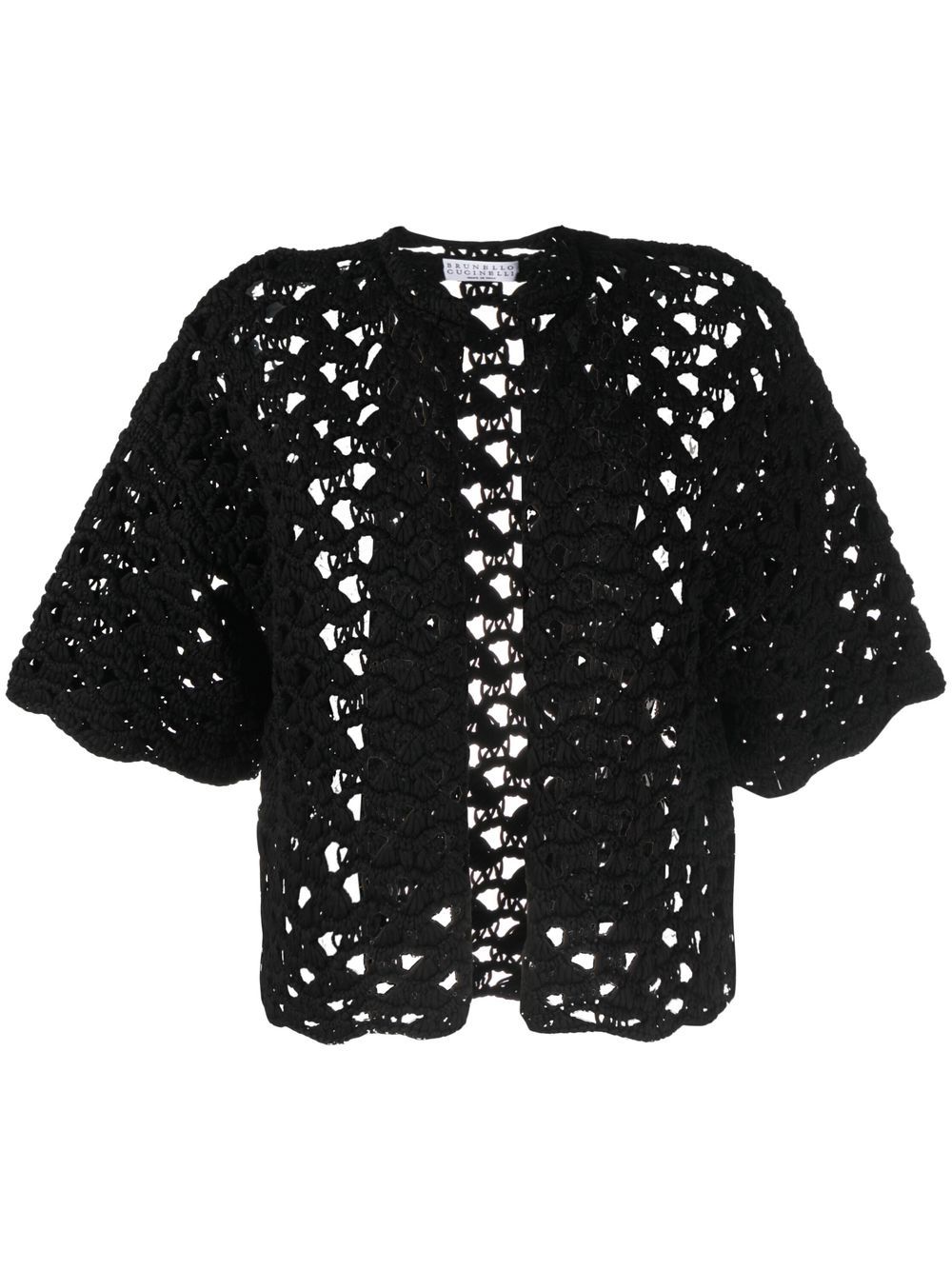 Open-knit short-sleeved cardigan - Black