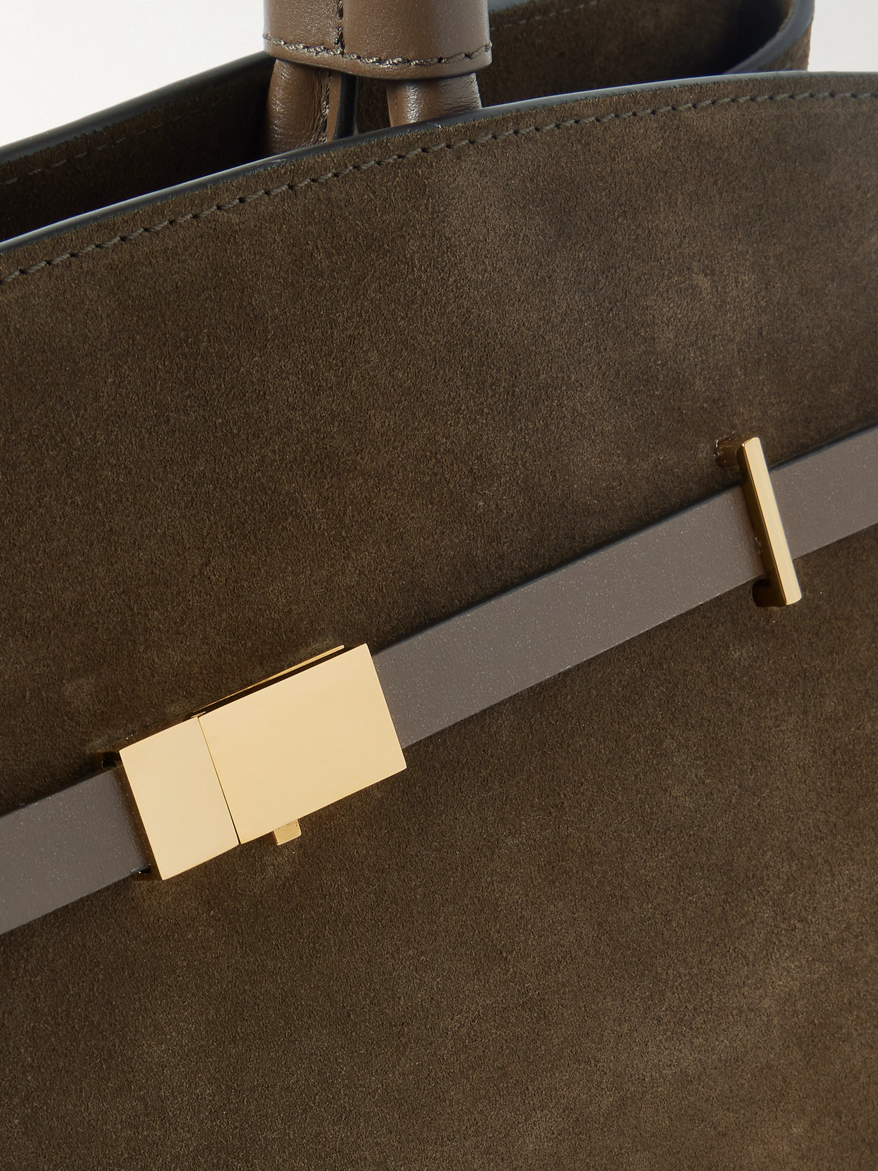 The Hudson Leather-trimmed Suede Tote - Taupe