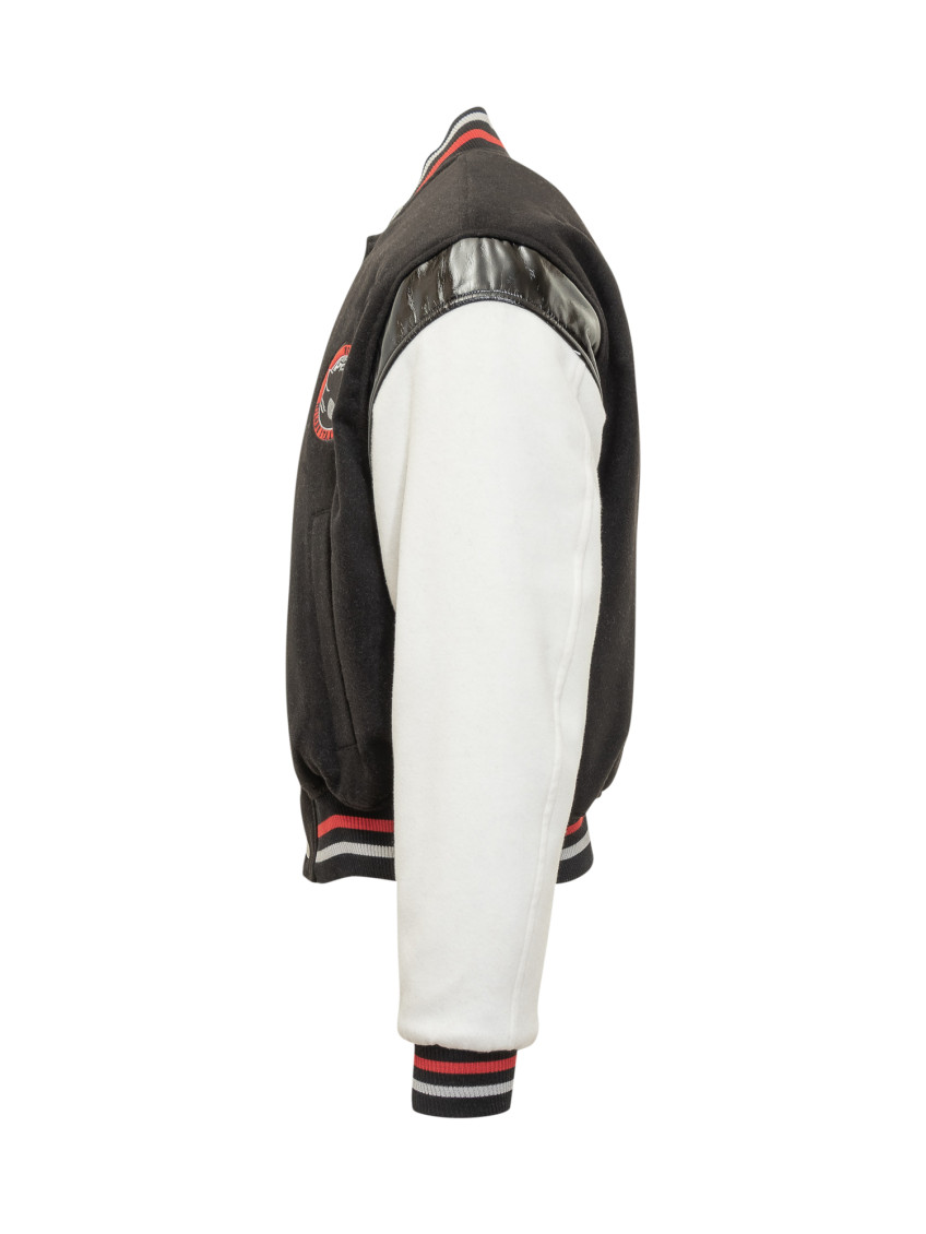 Black Color Block Band Collar Jacket