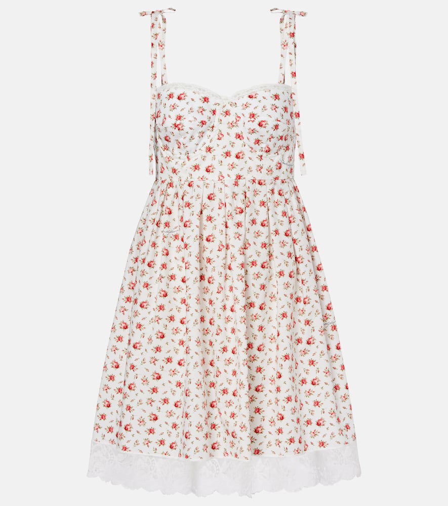 Floral lace-trimmed cotton-blend poplin minidress