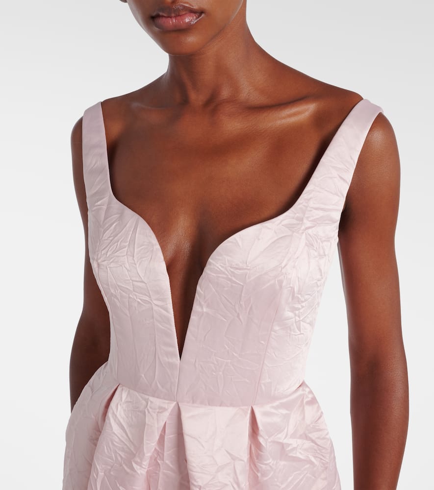 Embroidered satin gown