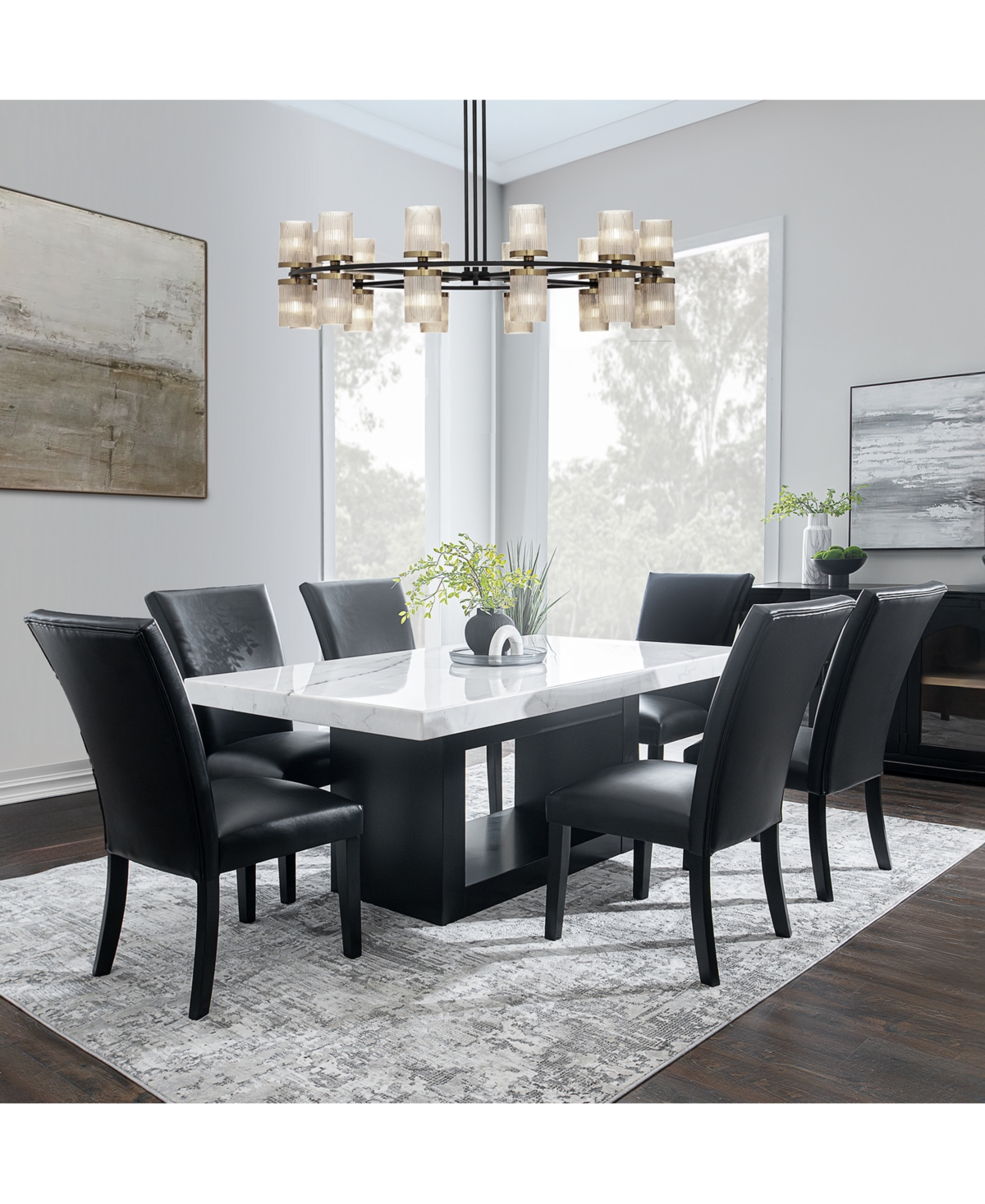 Kellet 7 Pc. Rectangular Marble Dining Set (Table & 6 Side Chairs), Created for Black