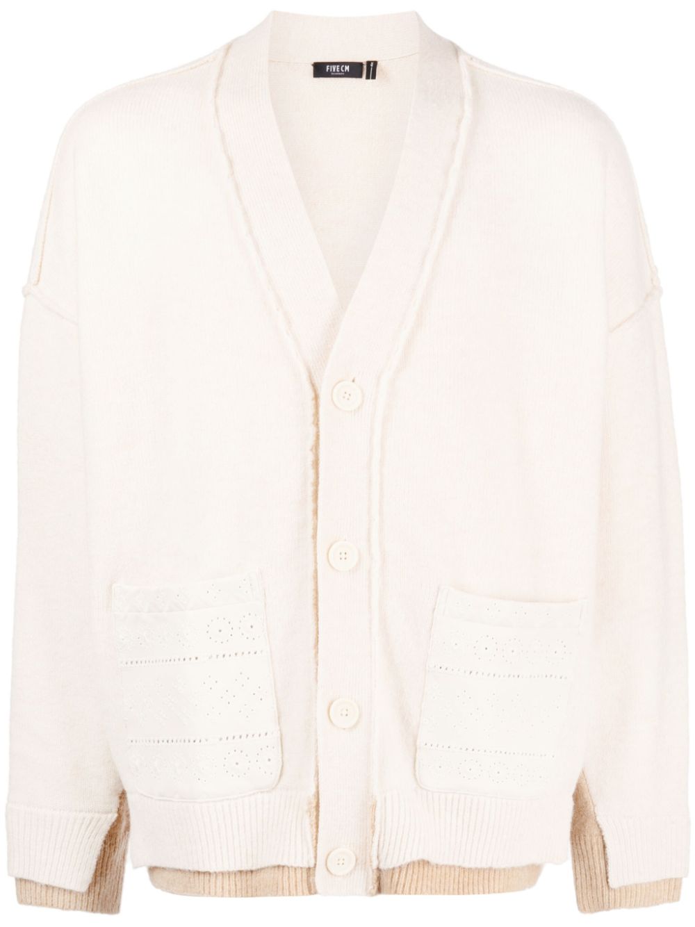 Embroidered-detail knitted cardigan - White