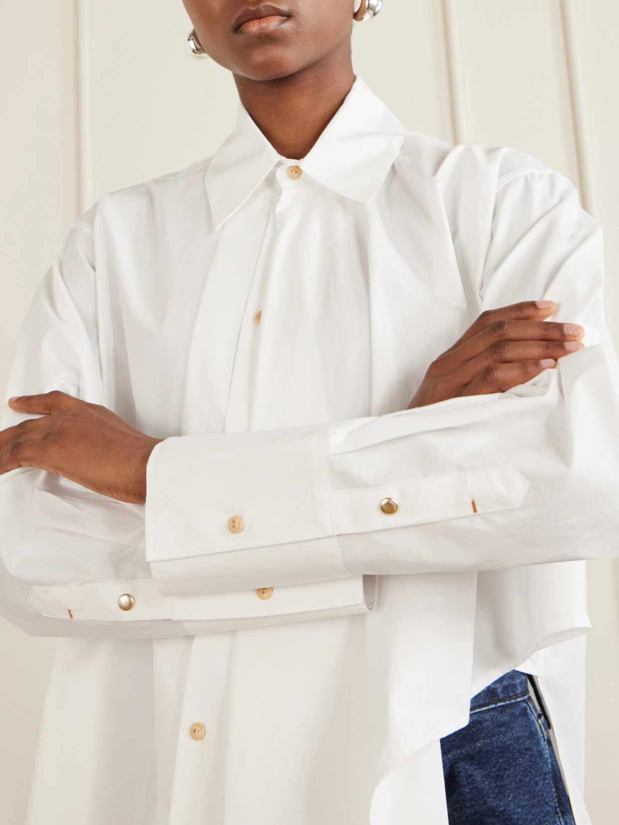 Tess Draped Cotton Poplin Shirt - Neutrals