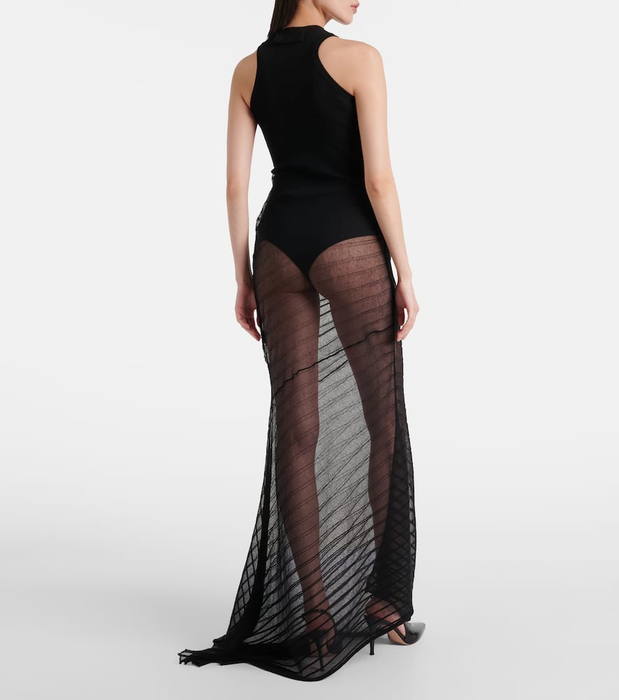 Gathered sheer tulle maxi dress