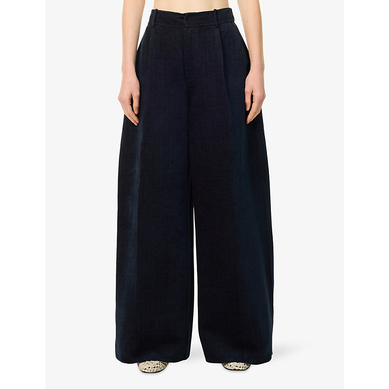 Womens Elen Barrel-Leg Cotton-Blend Trousers