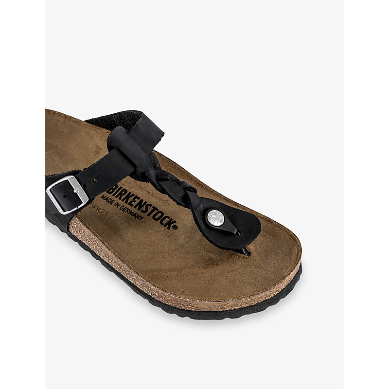 Womens Black Braided Leather Toe-Post Leather Sandals Eur