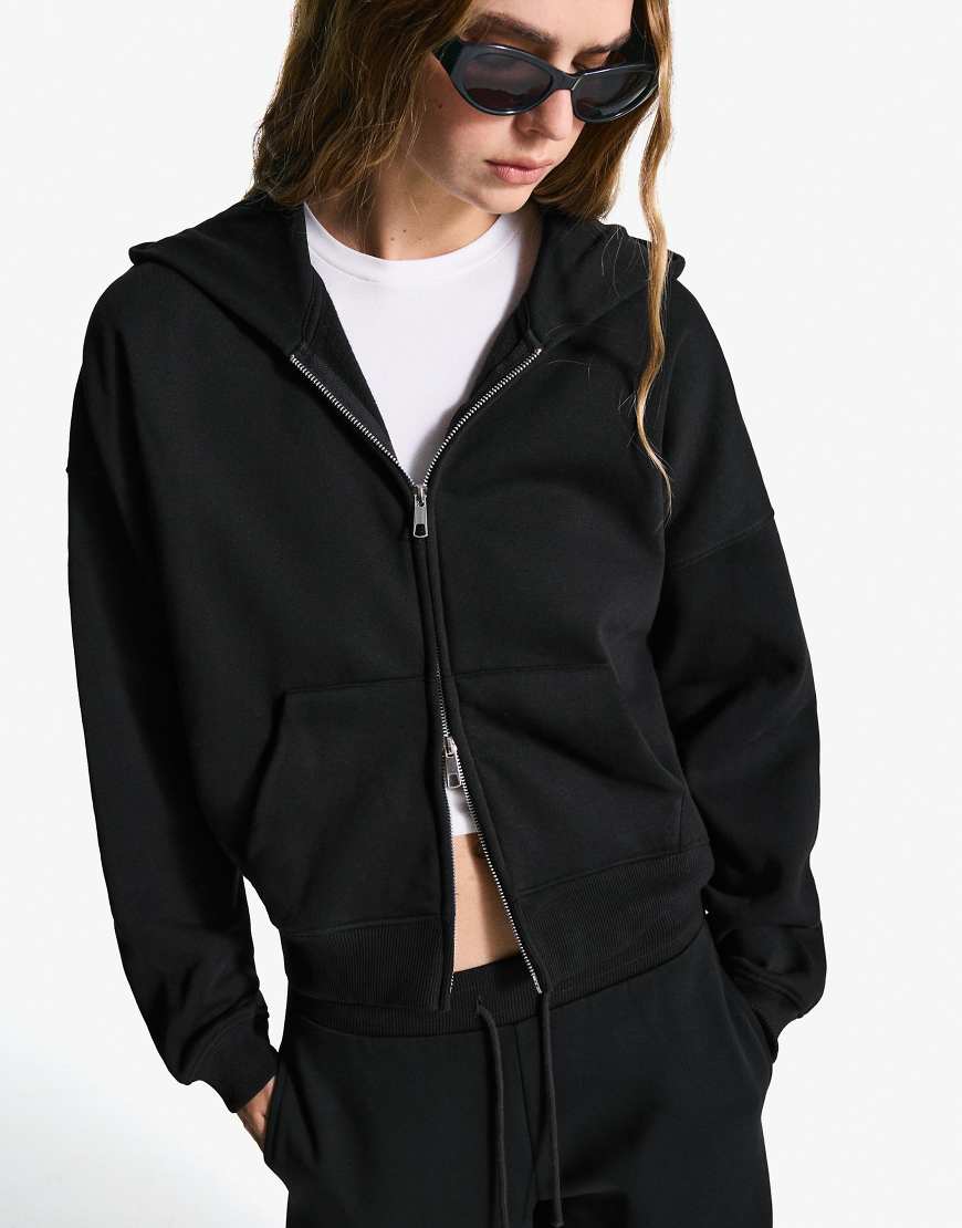 Oversize zip-up hoodie in black