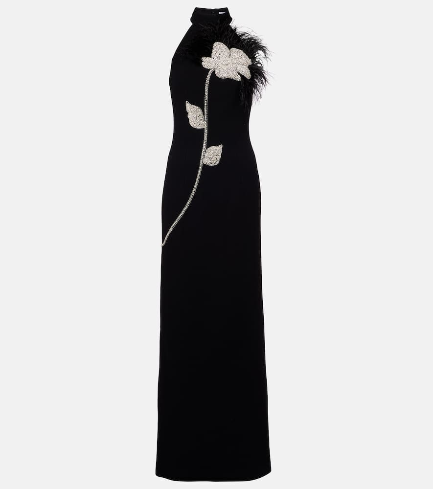 Starlight beaded feather-trimmed gown