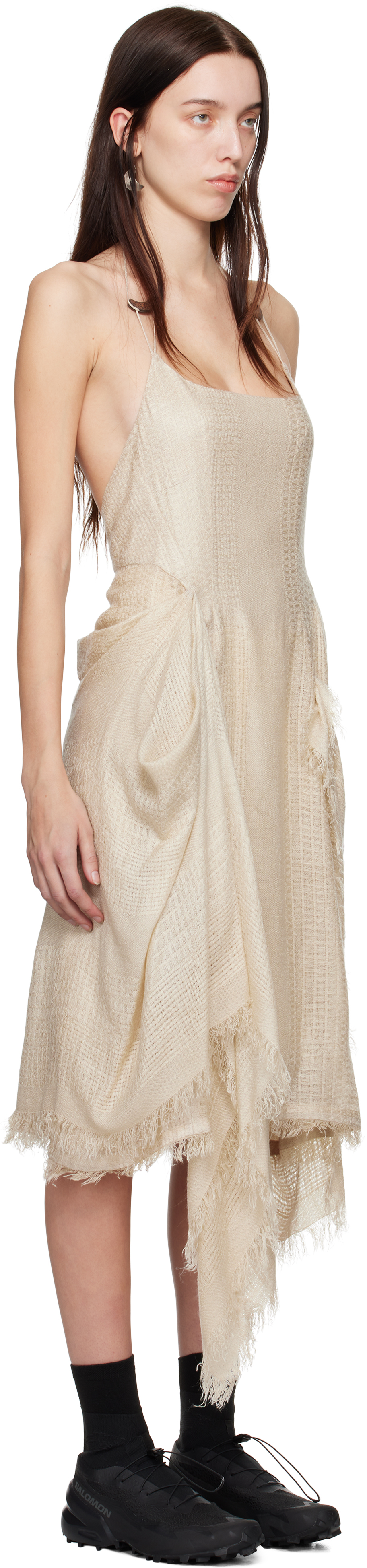HYEIN SEO Beige Fringed Crescent Midi Dress