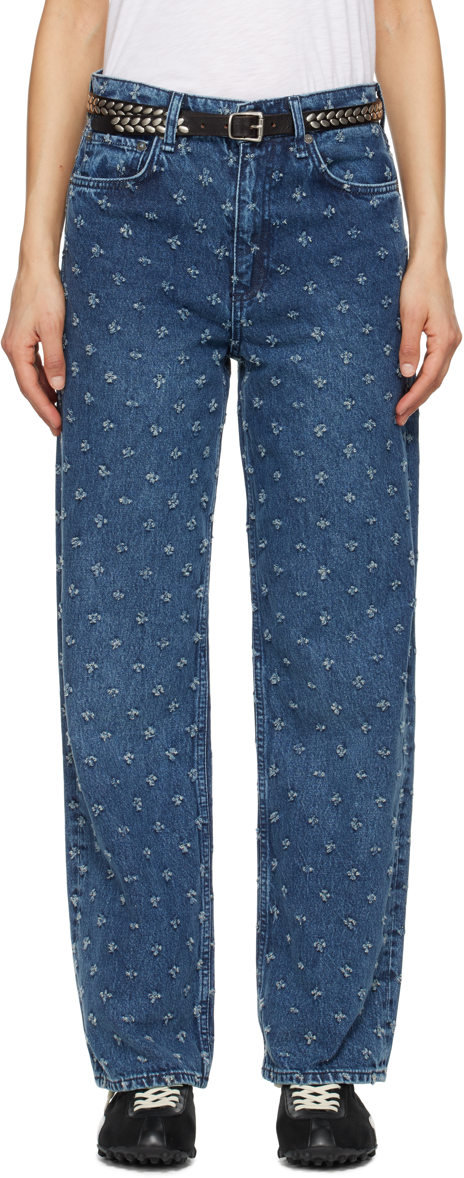 Rag & bone Blue Shea Textured Ankle-Length Relaxed Straight Jeans