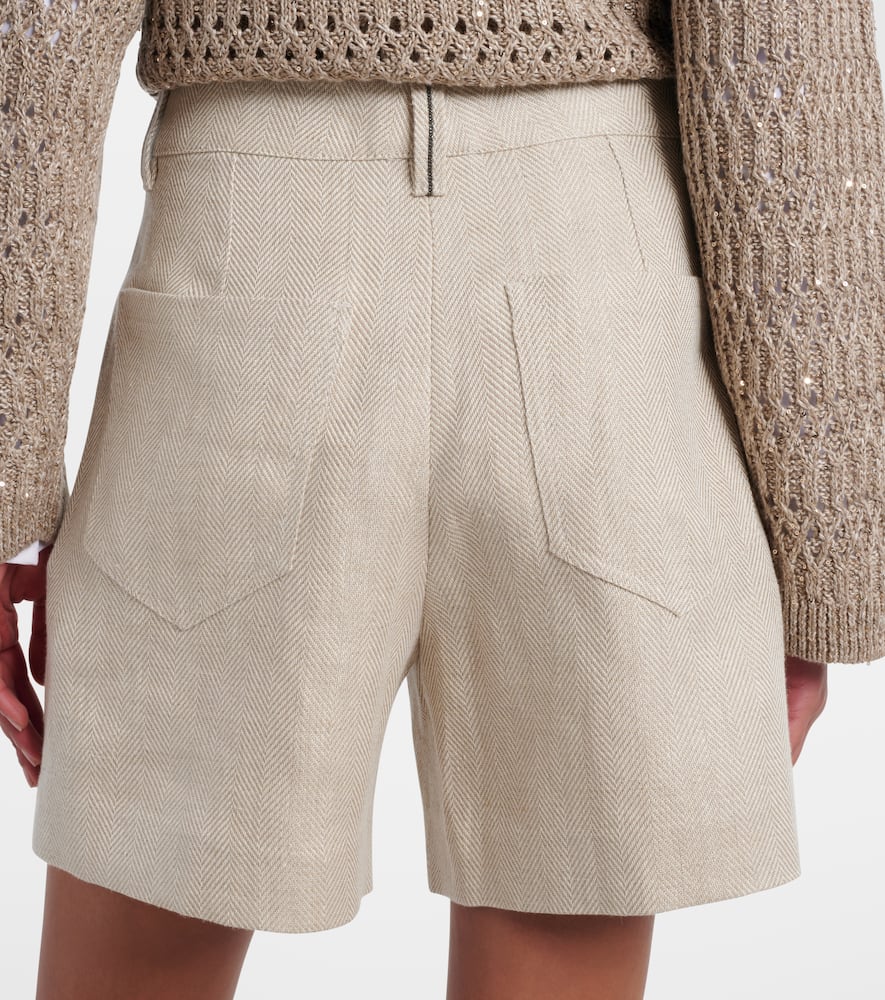 Mid-rise linen and cotton Bermuda shorts