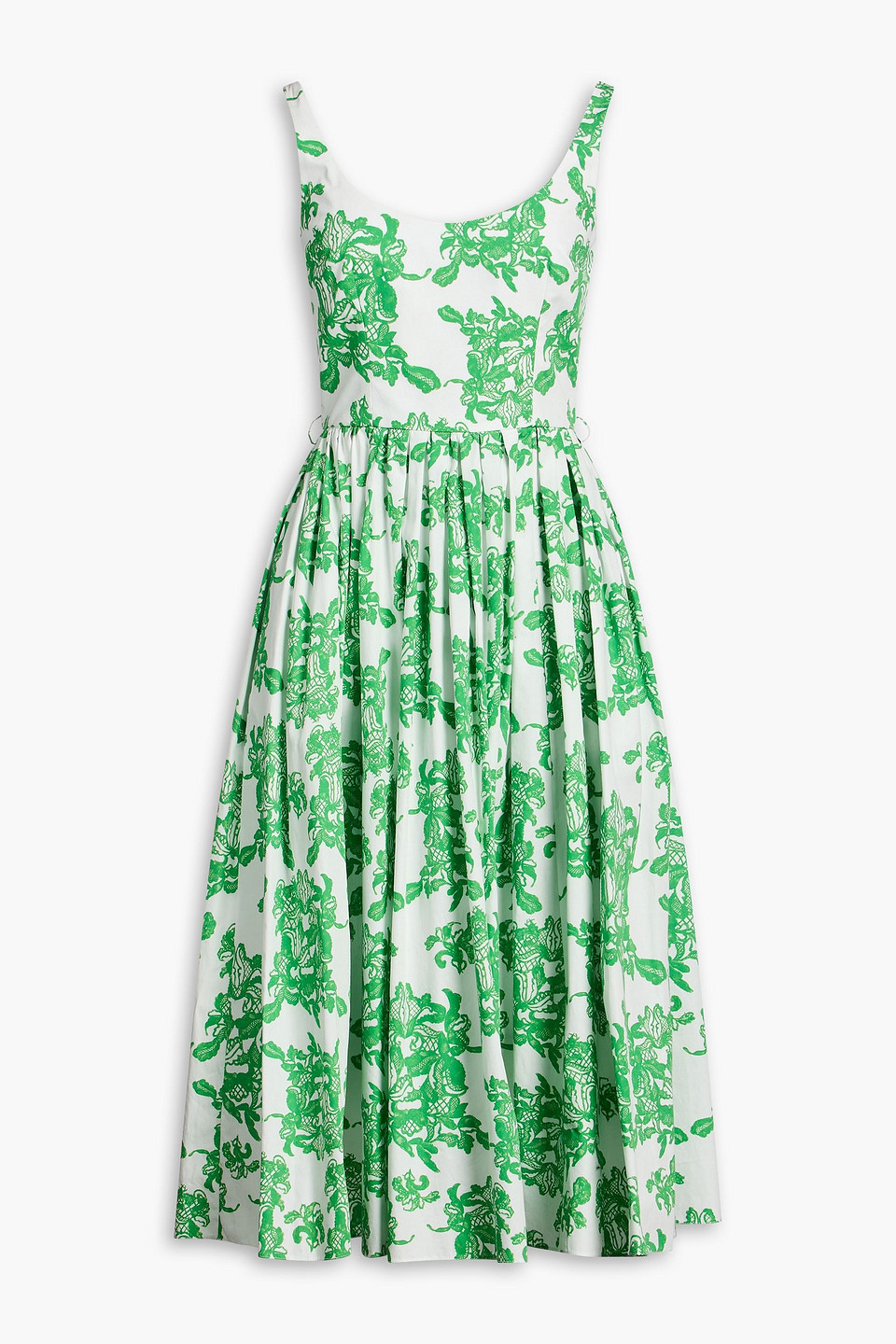 Eglantine pleated printed cotton-poplin midi dress - Green - UK 8