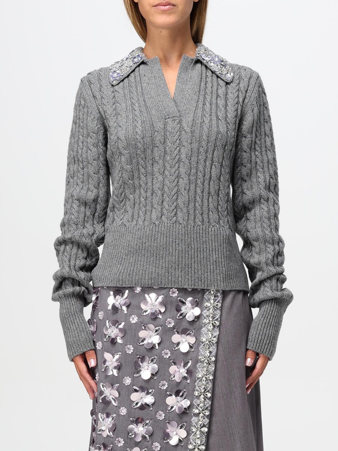 Floral appliqué cable knit top - Grey