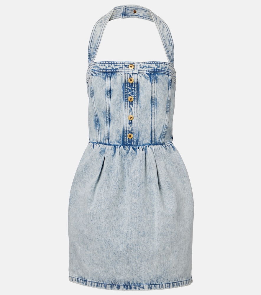Halterneck denim minidress