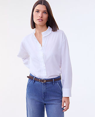 Ann Taylor Petite Ruffle Button Down Shirt