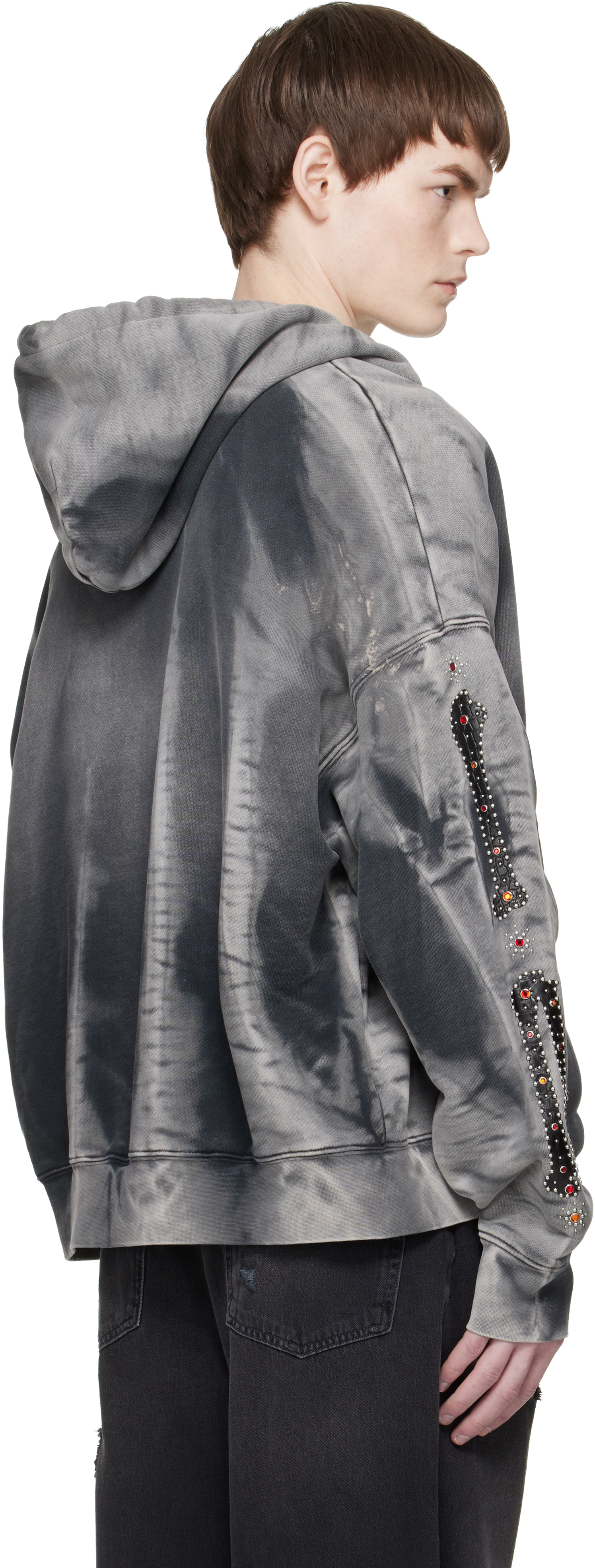 Gray Bones Studded Oversized Zip Hoodie